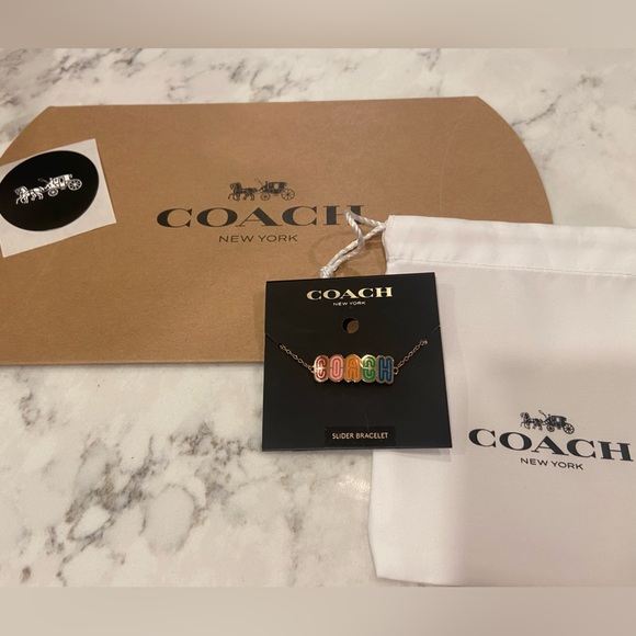 NWT! Coach designer slider bracelet with fun colorful logo + Coach gift wrap! - Picture 2 of 7